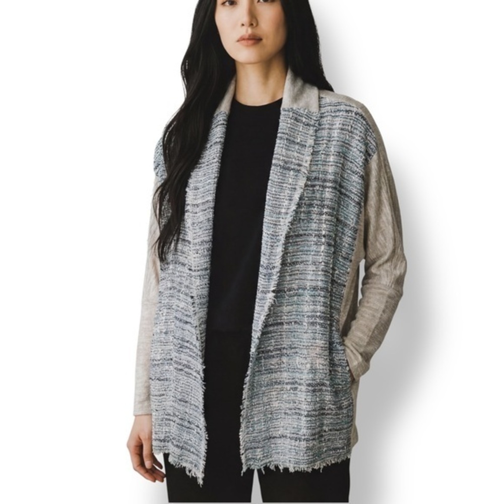 4/$20 Dolan Left Coast Textured Tweed Open Cardigan Jacket Fringe Trim XS